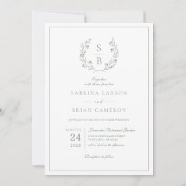 Botaniskt monogram utandningsvätska Grönt Bröllop Inbjudningar