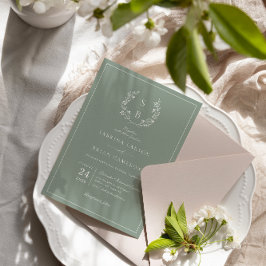 Botaniskt monogram utandningsvätska Grönt Bröllop Inbjudningar