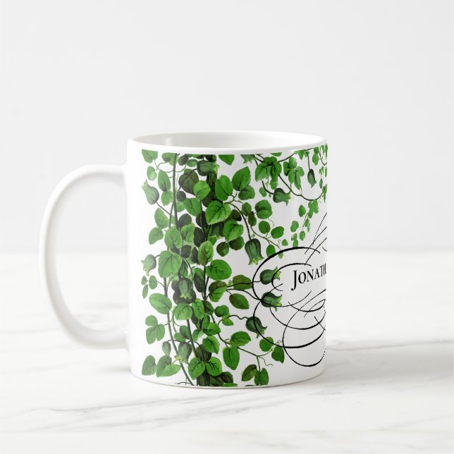 Botaniskt Monogrammed namn för grön murgröna Kaffemugg (Vänster)