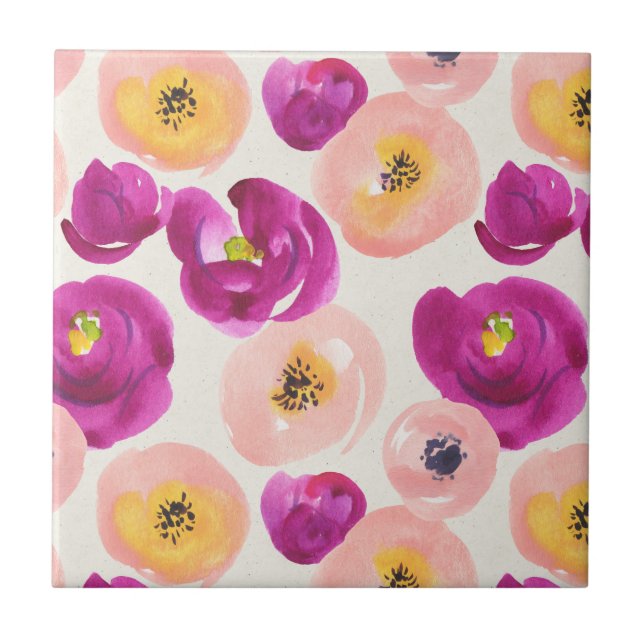 Botaniskt mönster för vattenfärg kakelplatta (Framsidan)