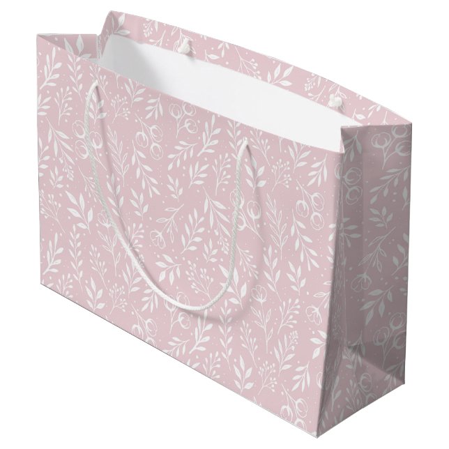 Botaniskt Mönster Ljust rosa - stor giftsäck (Baksidan Vinklad)
