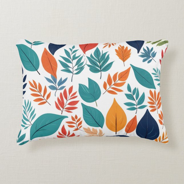 Botaniskt mönster med tropiska löv på vitt prydnadskudde (Framsidan)