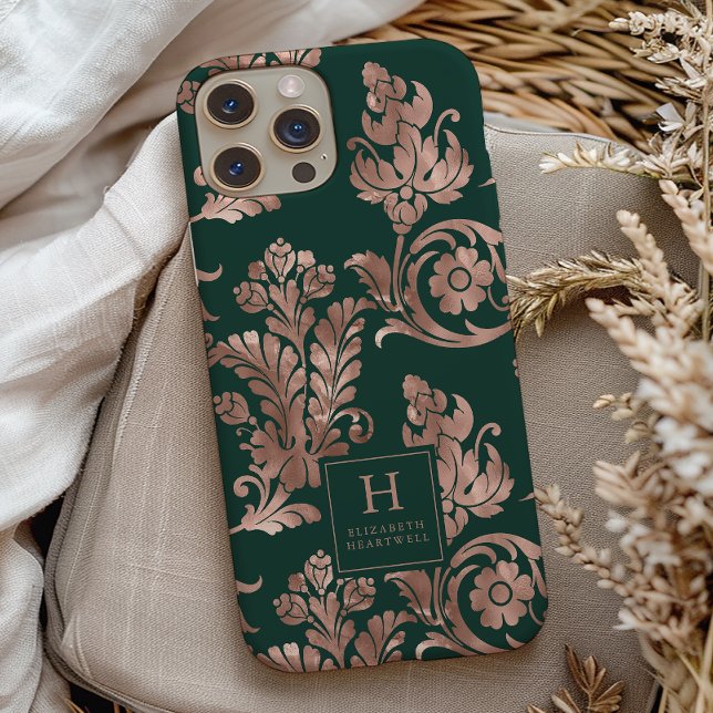 Botaniskt Mönster Monogram Roséguld Smaragdgrön (Skapare uppladdad)