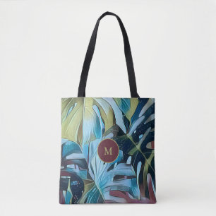 Botaniskt Moody Blue Monstera Löv med Monogram Tygkasse