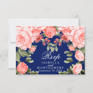 Botaniskt Mörk blått och korallblomma - OSA Kort