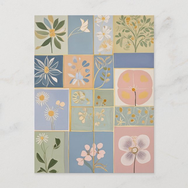 Botaniskt mosaik i blomning vykort (Framsida)