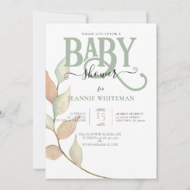 Botaniskt Moss & Peach BABY SHOWER Inbjudningar