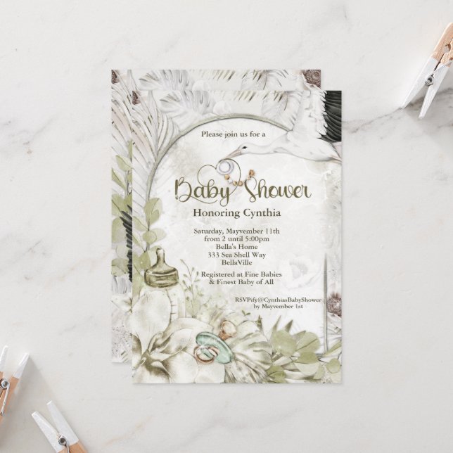 Botaniskt naturskötare för spädbarn inbjudningar (Fram/Back In Situ)