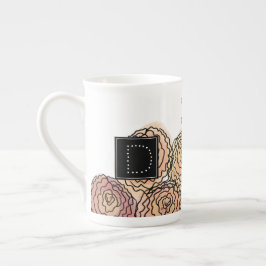 Botaniskt Nejlikfärgat Vattenfärgmonogram Benporslin Mugg
