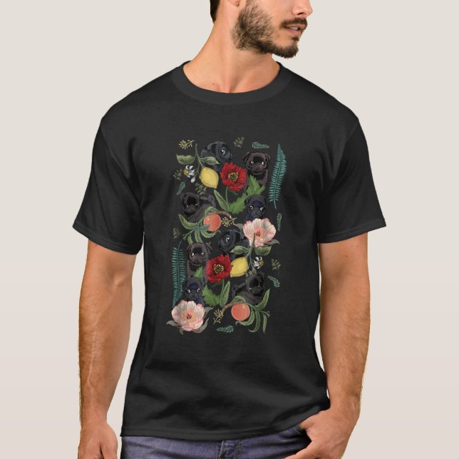 Botaniskt och svart Pug T Shirt (Framsida)