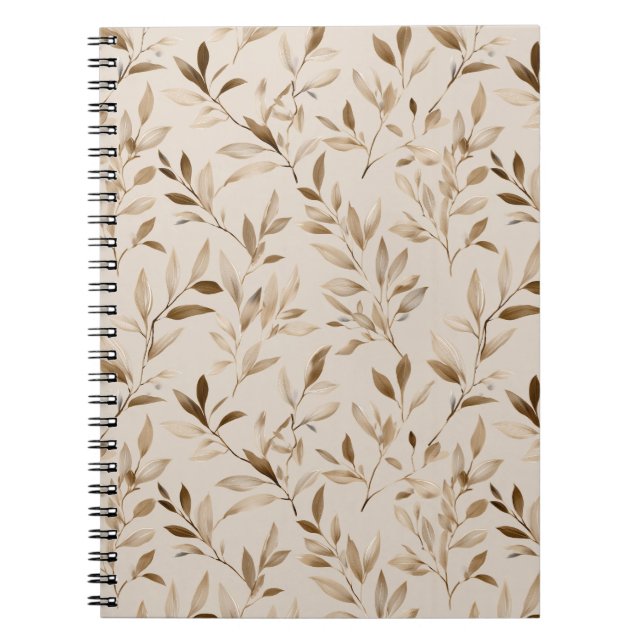 Botaniskt olivblad Beige blommönster Anteckningsbok (Framsidan)