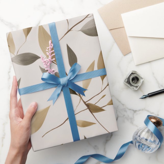 Botaniskt olivblad beige blommönster presentpapper (Gifting)