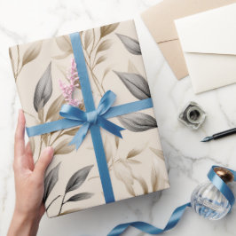 Botaniskt olivblad beige blommönster presentpapper