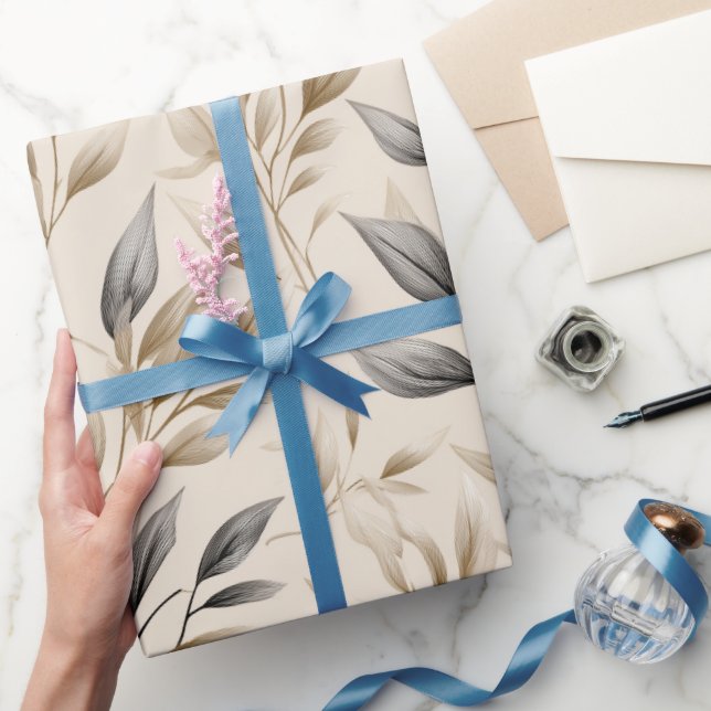 Botaniskt olivblad beige blommönster presentpapper (Gifting)