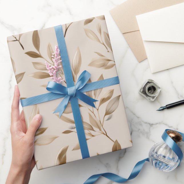 Botaniskt olivblad beige blommönster presentpapper (Gifting)