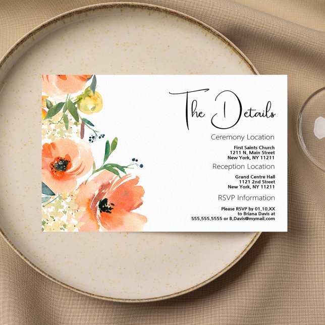Botaniskt orange gul sommarblomma Detaljerad kort (Botanic orange yellow summer floral Details Card)