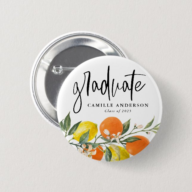 Botaniskt orange och citron girlang examen knapp (Framsida & baksida)