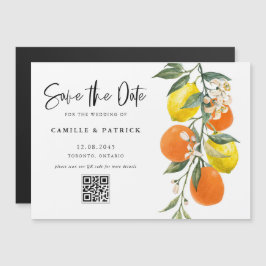 Botaniskt orange och citron QR-kod Spara datumet Magnetisk Inbjudningskort