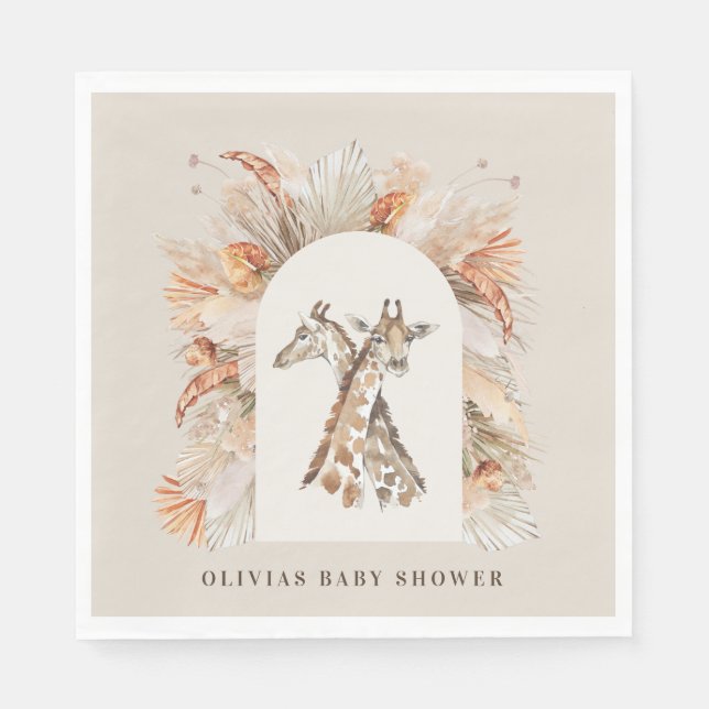 Botaniskt pampasgräs modern giraffe safari-chic pappersservett (Framsidan)