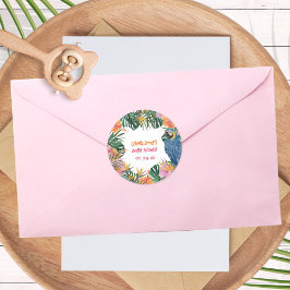 Botaniskt papegoja, vattenfärgsjungle, babyskor runt klistermärke