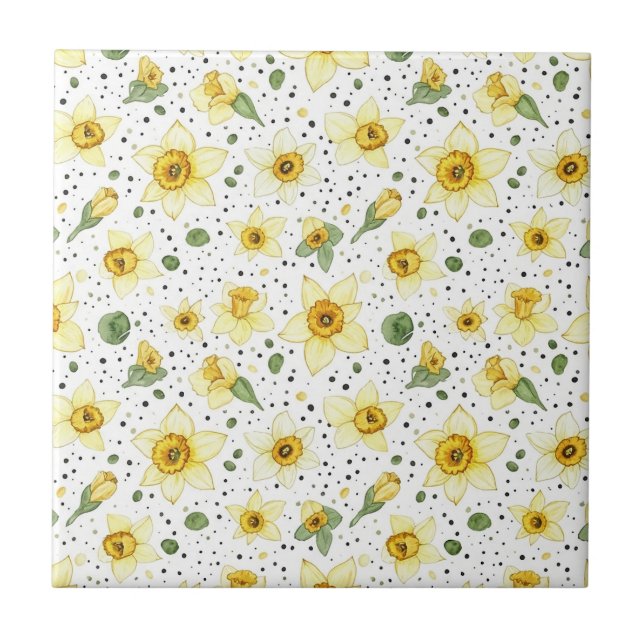 Botaniskt påsklilja blommönster geometriskt mönste kakelplatta (Framsidan)