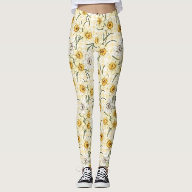 Botaniskt påsklilje-kontrollmönster leggings (Framsida)