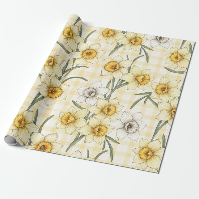 Botaniskt påsklilje-kontrollmönster presentpapper (Utrullad)