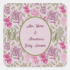 Botaniskt peony Eucalyptus Girl Baby Shower Fyrkantigt Klistermärke