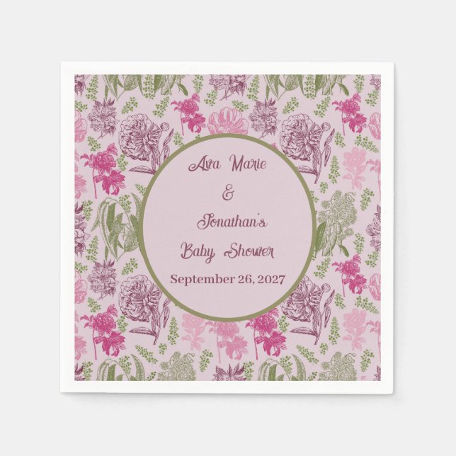Botaniskt peony Eucalyptus Girl Baby Shower Pappersservett (Framsidan)