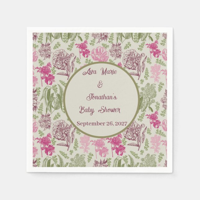 Botaniskt peony Eucalyptus Girl Baby Shower Pappersservett (Framsidan)