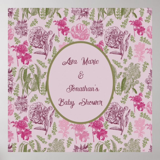 Botaniskt peony Eucalyptus Girl Baby Shower Poster (Framsidan)