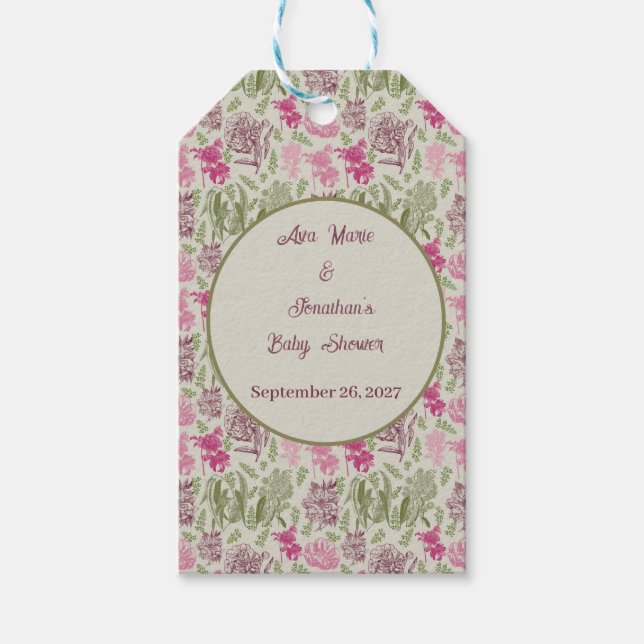 Botaniskt peony Eucalyptus Girl Baby Shower Presentetikett (Framsidan)