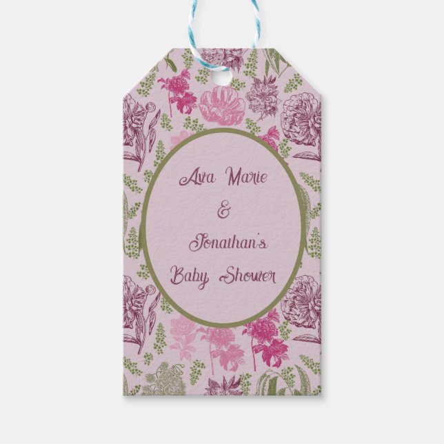 Botaniskt peony Eucalyptus Girl Baby Shower Presentetikett (Framsidan)