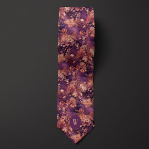 Botaniskt plommon och kopparmonogram slips