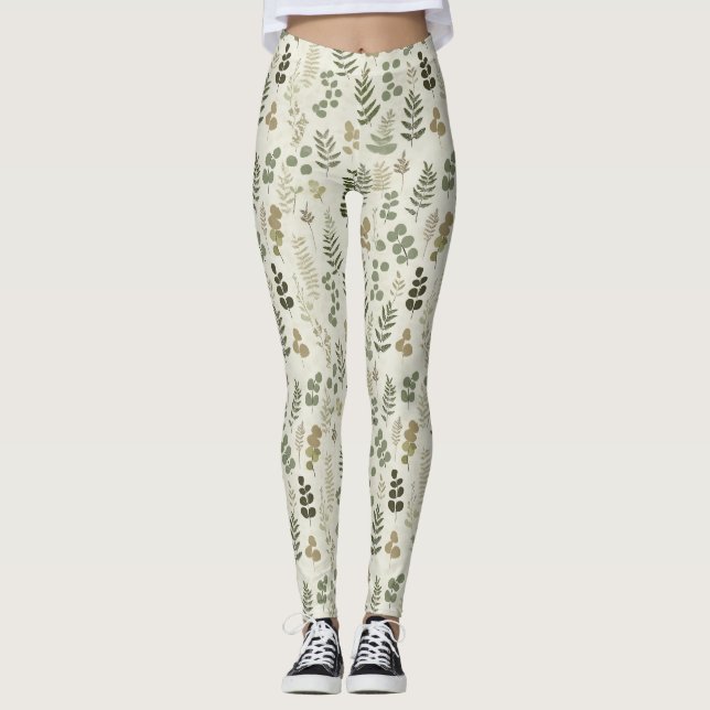 Botaniskt Pressade Löv Mönster – Ferntryck (3) Leggings (Framsida)