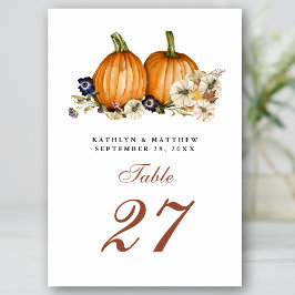 Botaniskt pumpkin Rustic Autumn Fall Wedding Bordsnummer