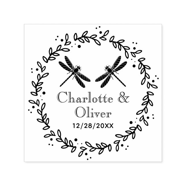 Botaniskt Ram 2 Dragonflies par Namn Datum Självfärgande Stämpel (Design)