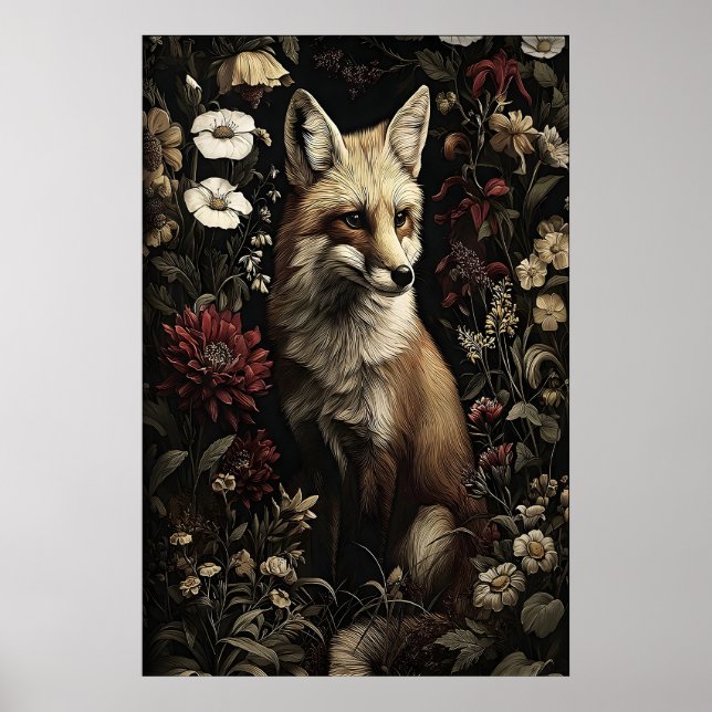 Botaniskt rävtryck, antikt mörkt akademiskt gotisk poster (Framsidan)