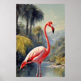 Botaniskt regnskogs Rosa Flamingo Vintage Poster