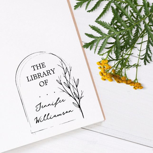 Botaniskt ritat eget namn Bibliotek Bok Självfärgande Stämpel (Skapare uppladdad)