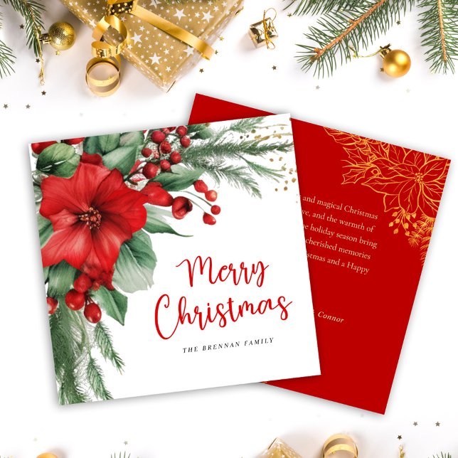 Botaniskt Röda God jul Julkort (Botanical Red Merry Christmas Holiday Card)
