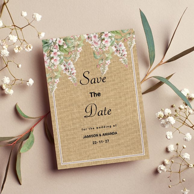 Botaniskt rosa av elfenbensmärta flora Spara datum Inbjudningar (Botanic rustic ivory pink mint flora Save The Date )