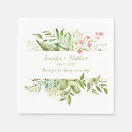 Botaniskt Rosa Flowers Guld Geometric Reception Pappersservett