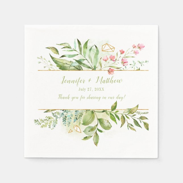 Botaniskt Rosa Flowers Guld Geometric Reception Pappersservett (Framsidan)