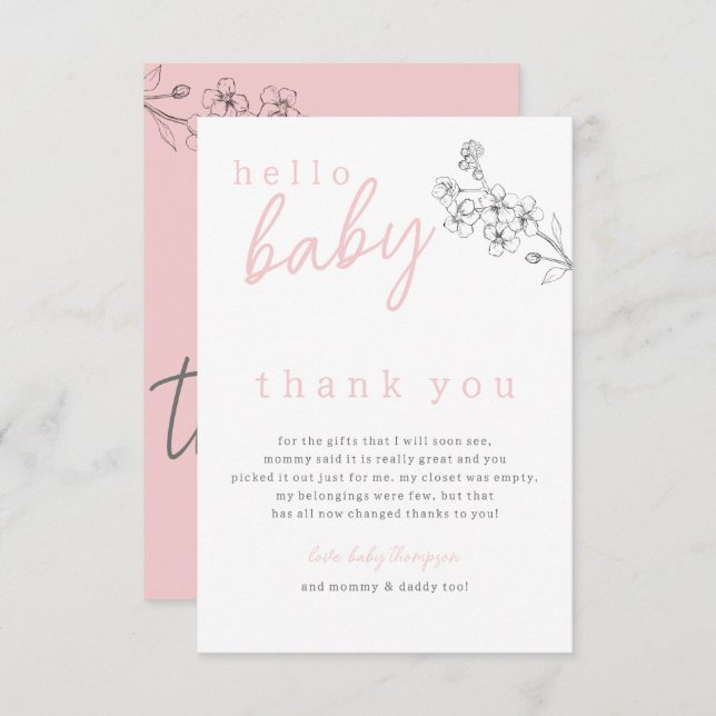 Botaniskt Rosa Hej Baby Baby Shower Tack (Fram/baksida)