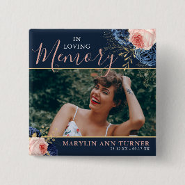 Botaniskt rosa & marinblå blommor Elegant minneshö Knapp