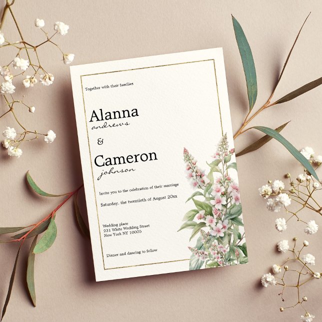 Botaniskt rosa mint bouquet bröllop inbjudningar (Botanical pink mint flower bouquet wedding)