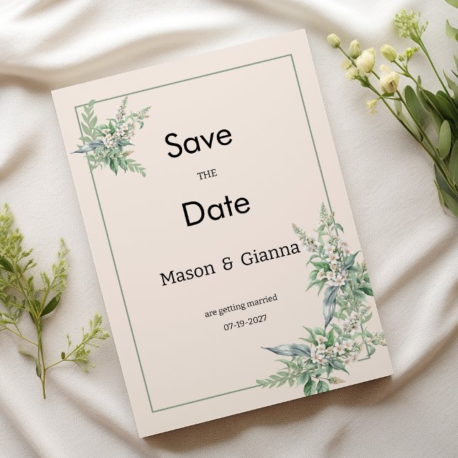 Botaniskt rosa mint elfenbensblommig Save the Date Inbjudningar (Botanical pink mint ivory floral Save the Date)