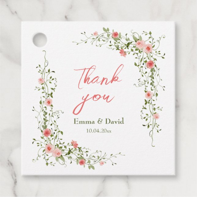 Botaniskt Rosa ros Rustic bröllop Gåvor Etiketter (Framsida)