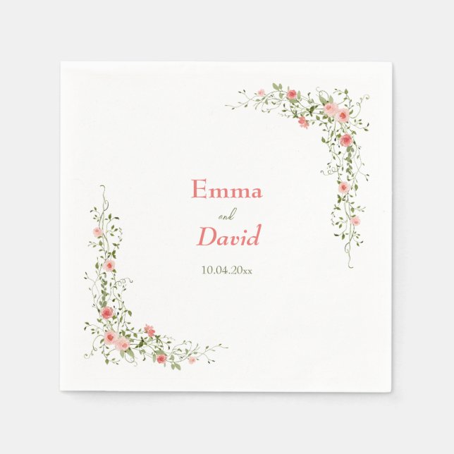 Botaniskt Rosa ros Rustic bröllop Pappersservett (Framsidan)